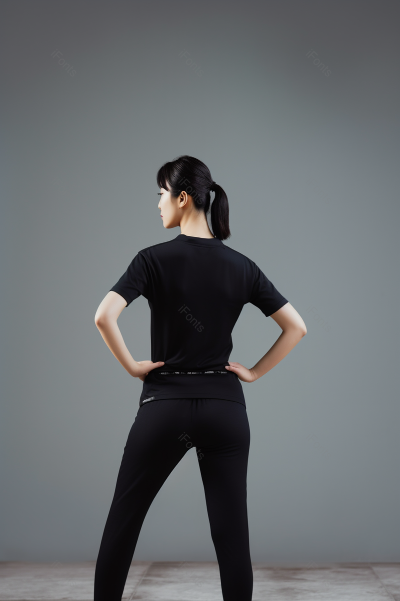 实拍深灰色背景下健身美女背影摄影,高清,摄影图,摄影图片,图片大全,摄影图免费下载